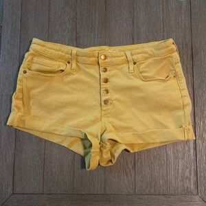Universal Thread yellow high rise midi button fly shorts